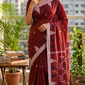 মনিপুরী কটন মেরুন শাড়ি