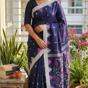 মণিপুরি কটন নেভি ব্লু শাড়ি