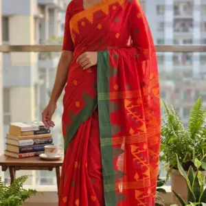মনিপুরী কটন রেড শাড়ি