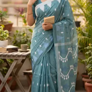 মনিপুরী কটন সিফোম গ্রীন শাড়ি