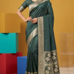 মাশরু সিল্ক বটল গ্রিন শাড়ি