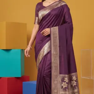 মাশরু সিল্ক ডিপ প্লাম শাড়ি