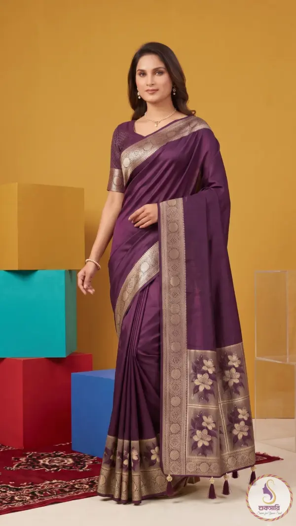 মাশরু সিল্ক ডিপ প্লাম শাড়ি