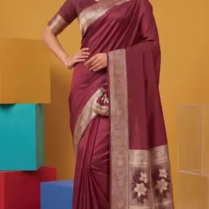 মাশরু সিল্ক রিচ মেরুন শাড়ি