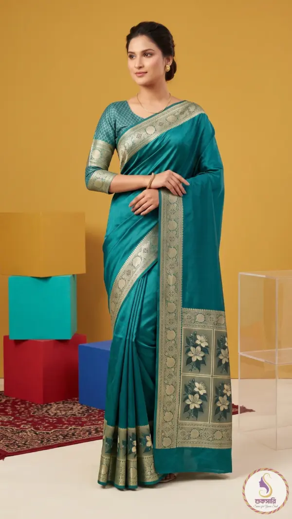 মাশরু সিল্ক ভাইব্রেন্ট টিল শাড়ি