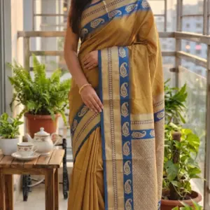 সাউথ ইন্ডিয়ান সিল্ক এন্টিক গোল্ড শাড়ি