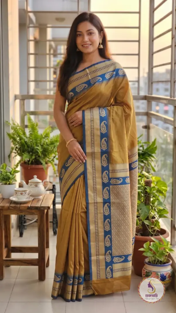 সাউথ ইন্ডিয়ান সিল্ক এন্টিক গোল্ড শাড়ি