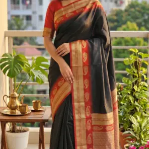 সাউথ ইন্ডিয়ান সিল্ক ব্ল্যাক শাড়ি