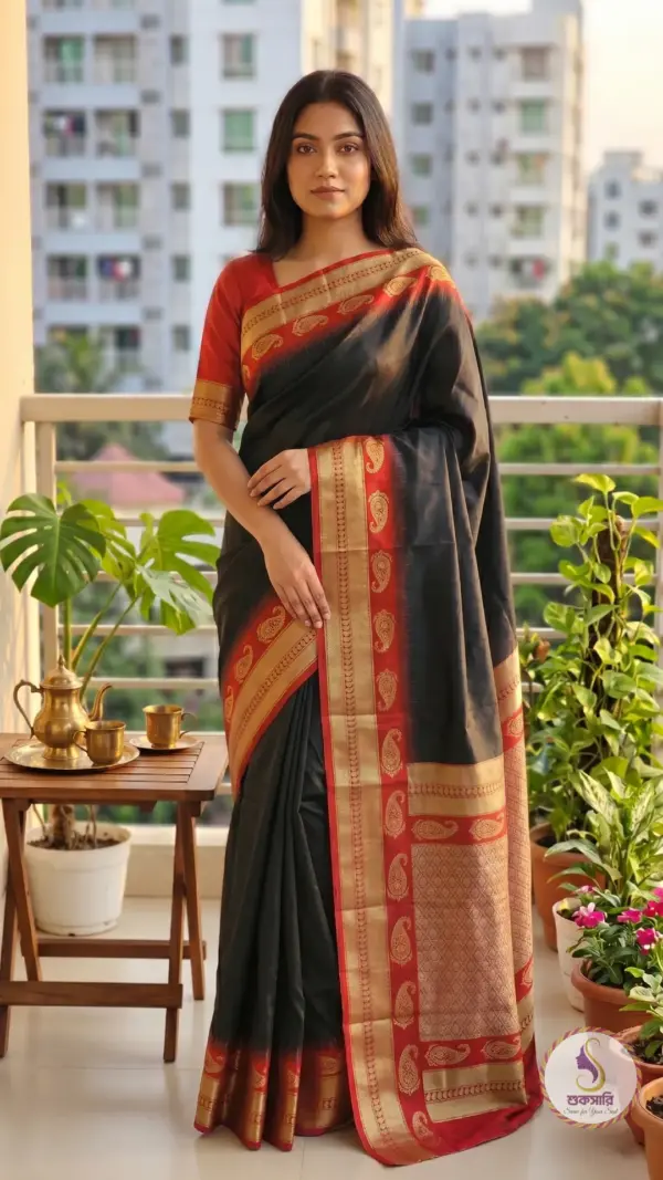সাউথ ইন্ডিয়ান সিল্ক ব্ল্যাক শাড়ি