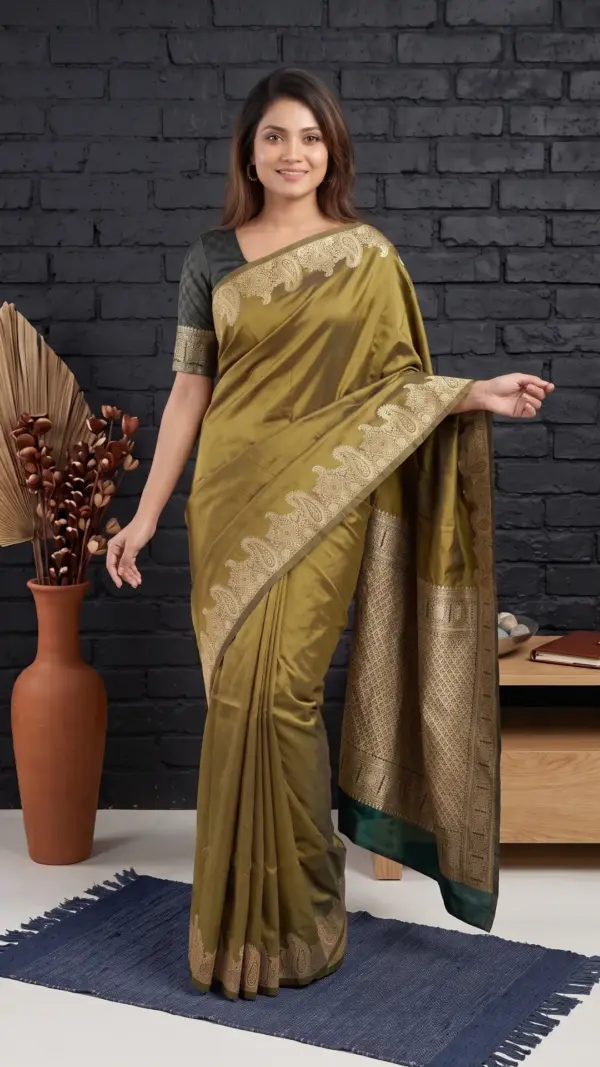 সাউথ ইন্ডিয়ান সিল্ক গোল্ডেন শাড়ি