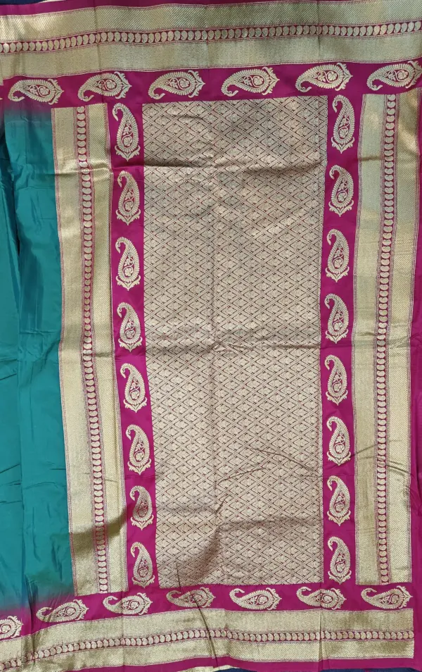 সাউথ ইন্ডিয়ান সিল্ক সি-গ্রীন শাড়ি
