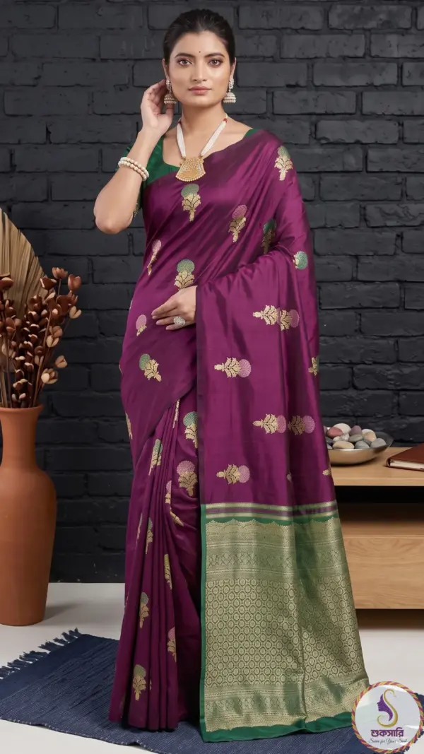 ডিপ ম্যাজেন্টা সাউথ সিল্ক শাড়ি