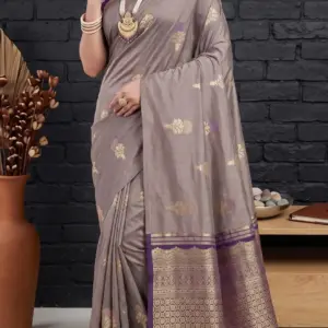 গ্রেইশ ব্রাউন সাউথ সিল্ক শাড়ি