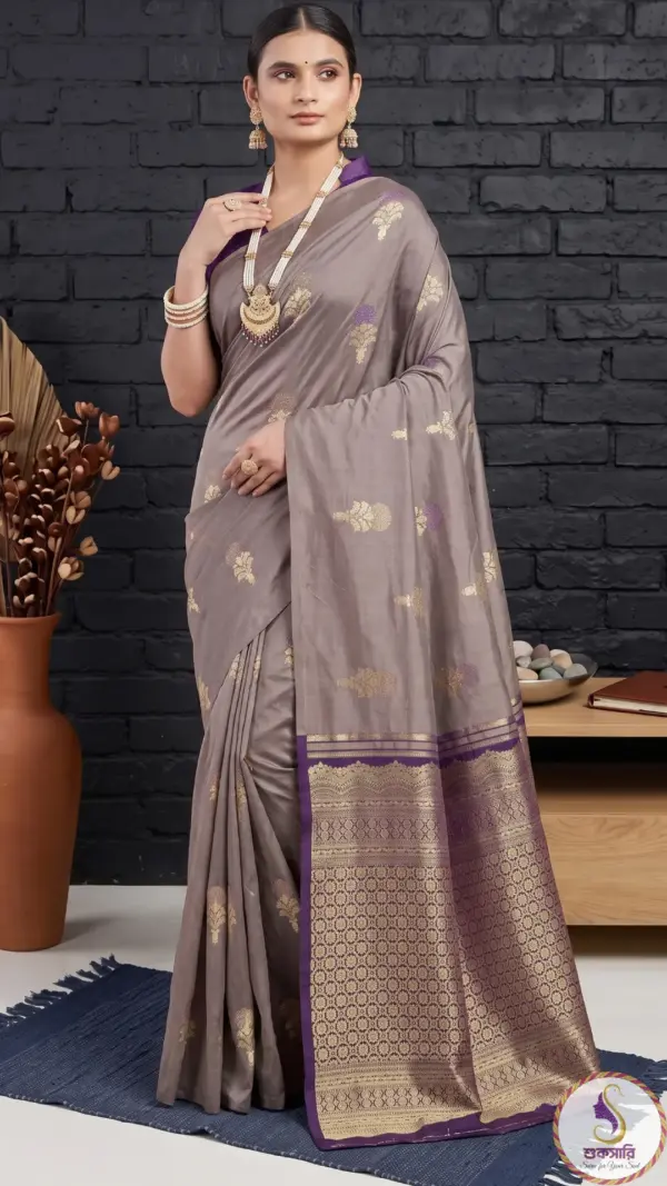 গ্রেইশ ব্রাউন সাউথ সিল্ক শাড়ি