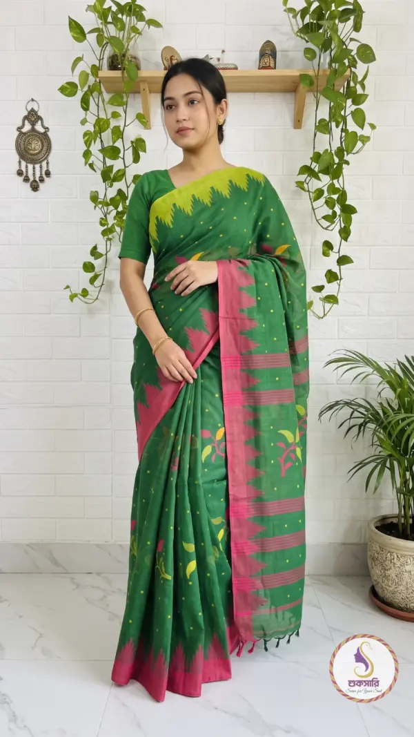 মণিপুরি স্টাইল গ্রীন কটন শাড়ি