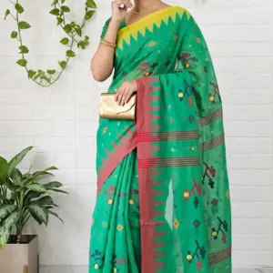 মণিপুরি স্টাইল লাইট গ্রীন কটন শাড়ি