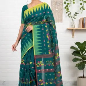 মণিপুরি স্টাইল টিল গ্রীন কটন শাড়ি