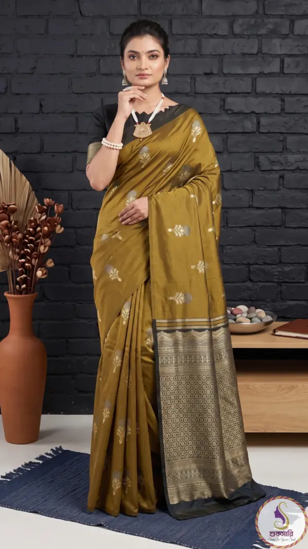 অলিভ গোল্ড সাউথ সিল্ক শাড়ি