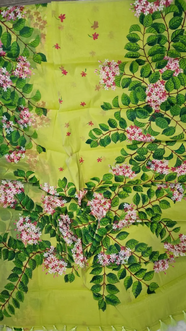 হাতে আঁকা রঙ্গন সেমি-মসলিন শাড়ি