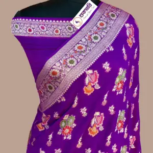 খাদ্দি শিফন জর্জেট মেজেন্টা শাড়ি