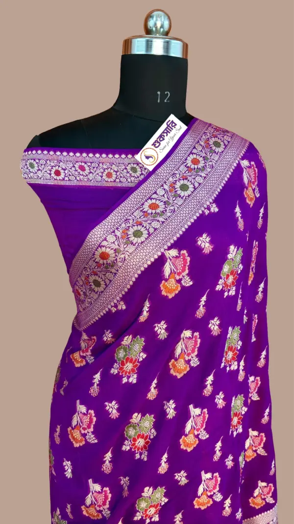 খাদ্দি শিফন জর্জেট মেজেন্টা শাড়ি