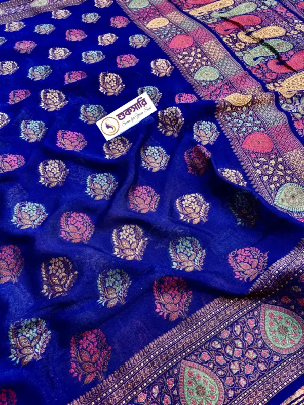 খাদ্দি শিফন জর্জেট নেভি ব্লু শাড়ি