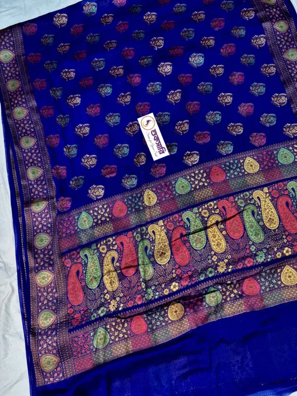 খাদ্দি শিফন জর্জেট নেভি ব্লু শাড়ি