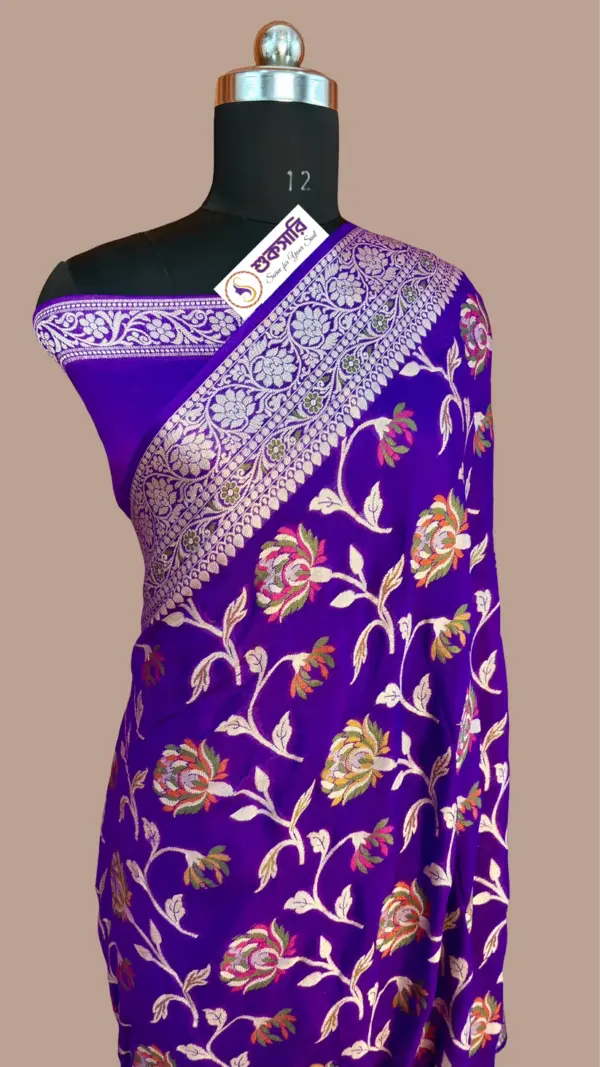 খাদ্দি শিফন জর্জেট পার্পেল শাড়ি