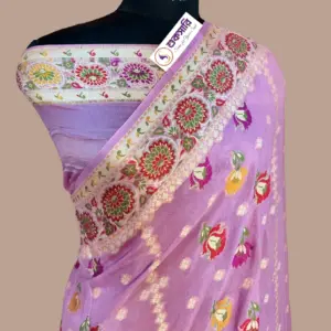 খাদ্দি শিফন জর্জেট রানি পিঙ্ক শাড়ি