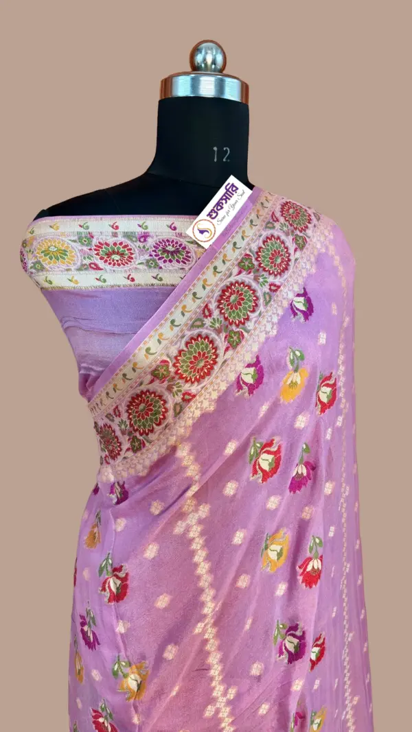খাদ্দি শিফন জর্জেট রানি পিঙ্ক শাড়ি